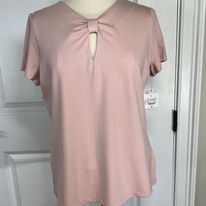 NWT Liz Claiborne, Size Large, Blush Pink, Short Sleeve, Scoop Neck, Bow V Neck